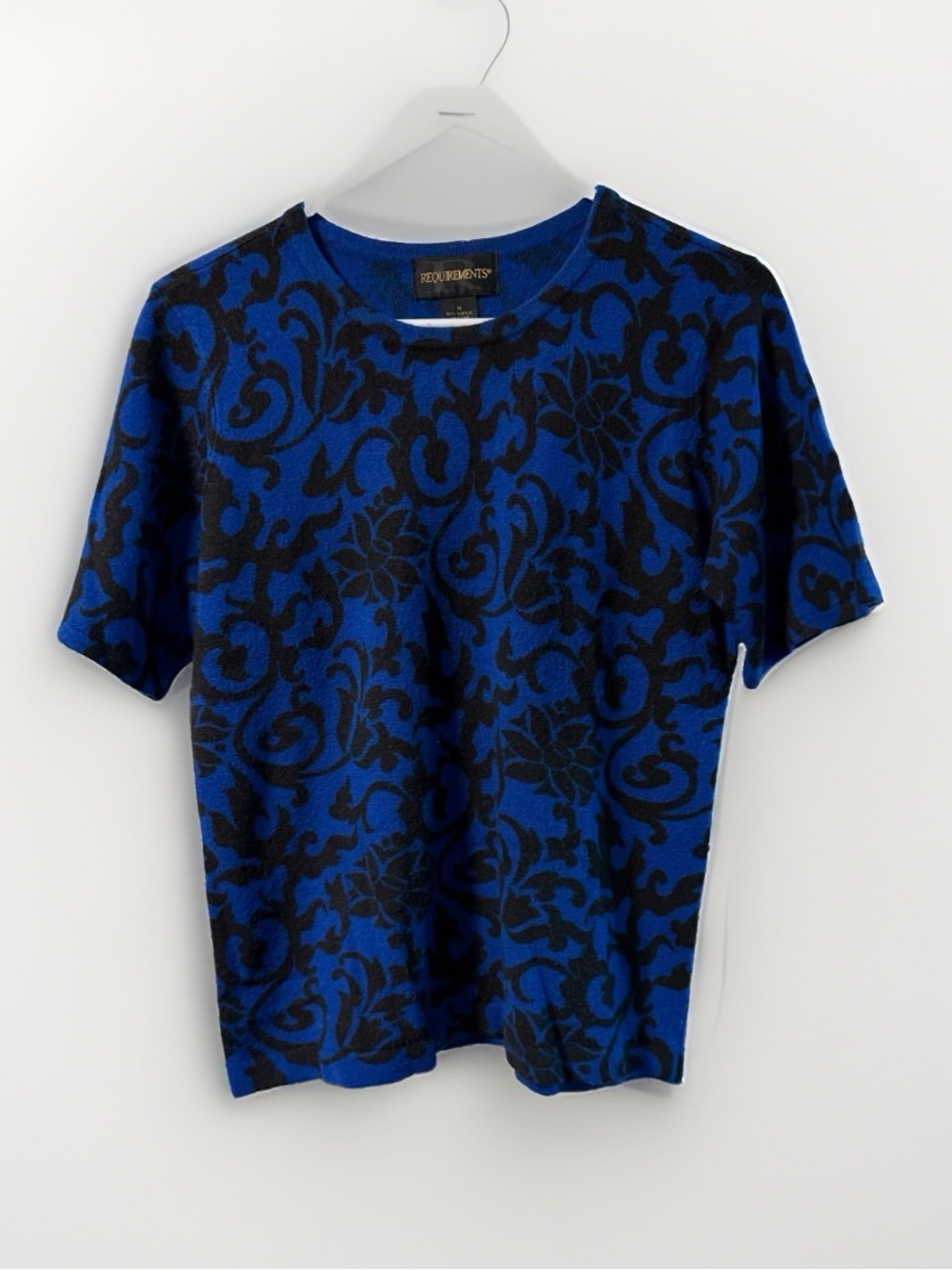 Requirements Vintage Blue Black Floral Print Sweater Shirt Size Medium